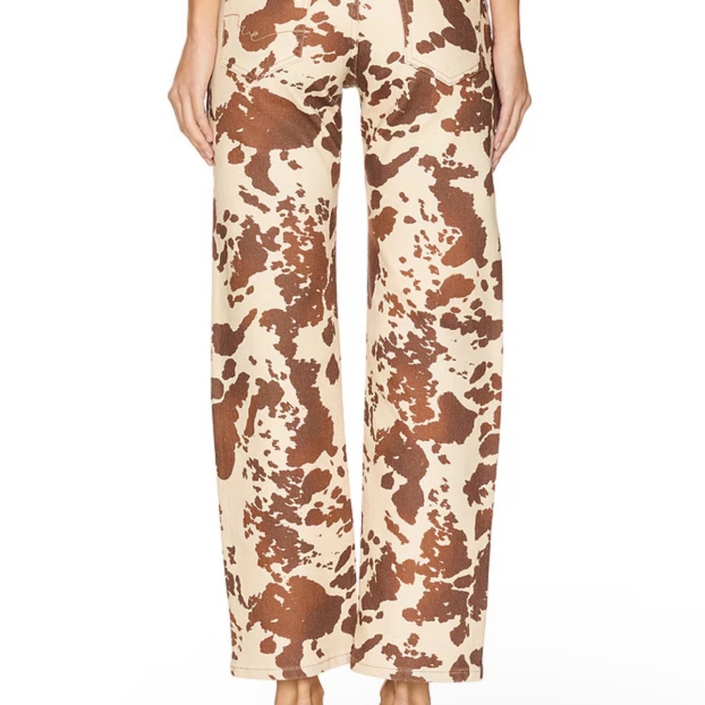 We The Free Cream and Brown Cow Print Wide Leg Jeans - Picture 4 of 14